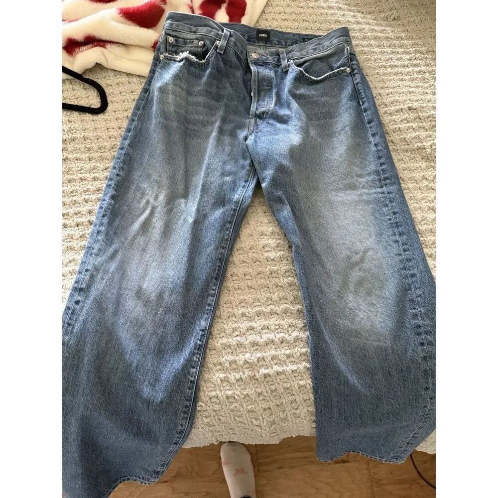 Edwin Women's Tash Relaxed Denim Jeans Raw Hem, Faded Blue, Size 31